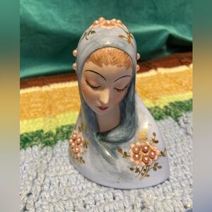 Mother Mary Madonna Veiled Blue Head Ceramic Decor Vintage Eclectic